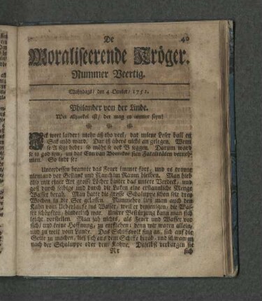 Nummer Veertig. Mahndags den 4. October 1751