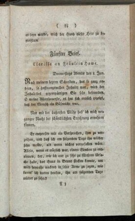 Fünfter Brief. Clarissa an Fräulein Howe. - Siebenter Brief. Lovelace an Belford.