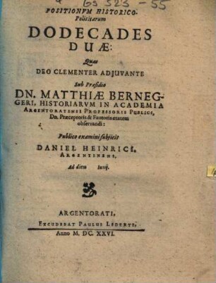 Positionvm Historico-Politicarum Dodecades Duae