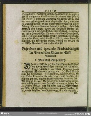 Besondere und speciale Nachrichtungen der Evangelischen Kirchen im Stifft Hildesheim