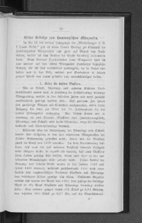 Kleine Beiträge zum Hamburgischen Münzwesen.