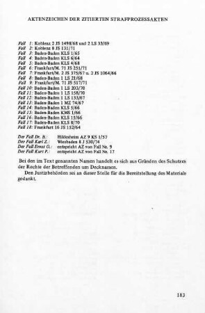 Aktenzeichen der zitierten Strafprozeßakten