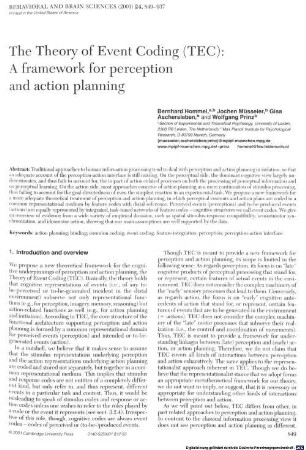 The theory of event coding (TEC) : a framework for perception and action planning