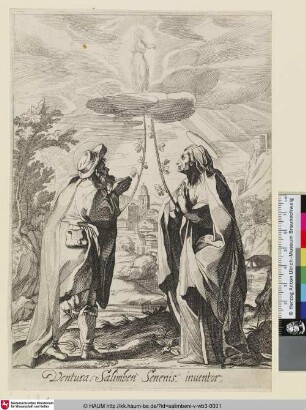 [Ste. Anne et St. Joachim; Joachim and Anna; Heiliger Joachim und Heilige Anna verbunden mit Maria in den Wolken über eine Rosenzweige]