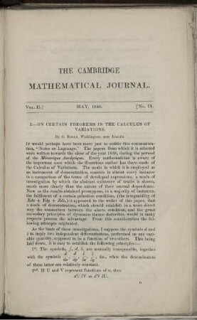 I. - On certain theorems in the calculus of variations.