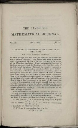 I. - On certain theorems in the calculus of variations.