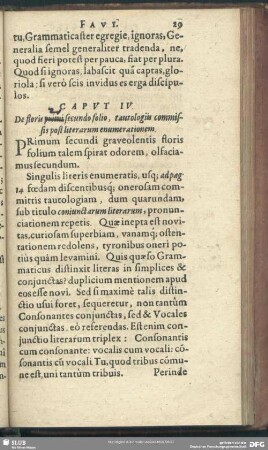Caput IV. De floris primi secondo folio, tautologiis commissis post literarum enumerationem