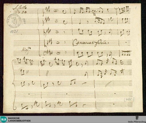 Artaserse. Excerpts - Mus. Hs. 1031 : S, vl (2), vla, b