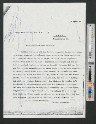 Brief an Werner von Melle
