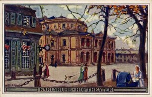 Postkartenalbum mit Motiven von Karlsruhe. "Karlsruhe. Hoftheater"