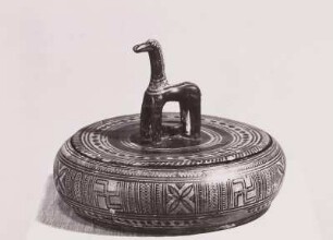 Pyxis mit Deckelgriff in Form eines Pferdes