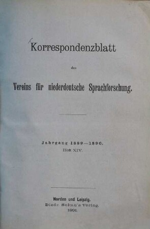 Korrespondenzblatt des Vereins für Niederdeutsche Sprachforschung. 14. 1889/90
