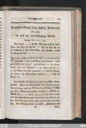 Am sechsten Sonnt. in der Fasten, Palmarum. oder auch am Fest der Verkündigung Mariä.