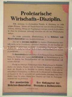 Aufruf der Vollzugsrates der Betriebs- und Soldatenräte zur Einhaltung der Arbeitsdisziplin