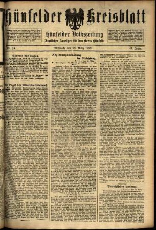 Ausgabe vom Mittwoch, den 29. März 1922.