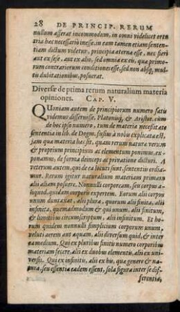 Diversae de prima rerum naturalium materia opiniones. Cap. V.