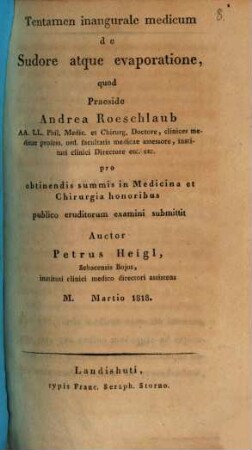 Tentamen inaug. med. de sudore atque evaporatione