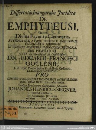 Dissertatio Inauguralis Iuridica De Emphyteusi