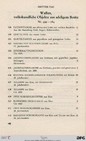 Waffen, volkskundliche Objekte aus adeligem Besitz (Nr. 599-784)