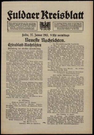 Erste Ausgabe vom Mittwoch, den 27. Januar 1915.