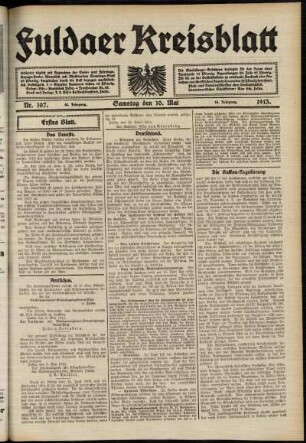 Erste Ausgabe vom Samstag, den 10. Mai 1913.