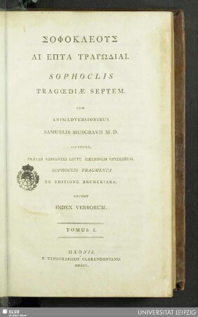 1: Sophokleus Ai Epta Tragōdiai : Necnon Index Verborum
