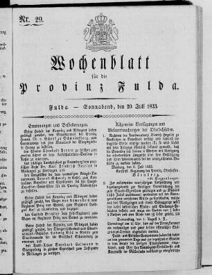 Nr. 29, Ausgabe vom 20. Juli 1833