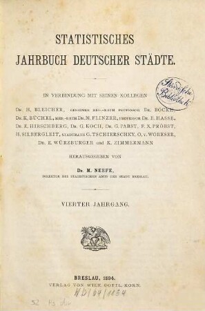Statistisches Jahrbuch deutscher Städte : amtliche Veröffentlichung des Deutschen Städtetages. 4. 1894