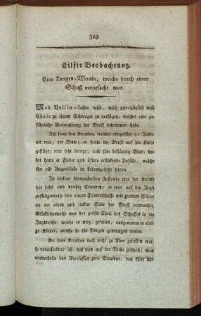 Eilfte Beobachtung. Eine Lungen-Wunde, welche durch einen Schuß verursacht war.