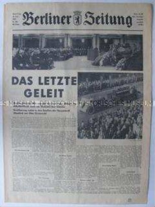 Tageszeitung "Berliner Zeitung" zur Beisetzung von Otto Grotewohl