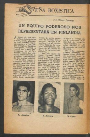 Un equipo poderoso nos representará en Finlandia : Peña Boxística
