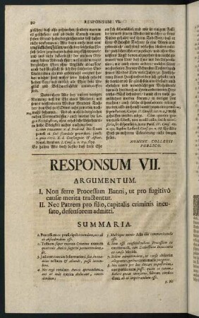 80-99, Responsum VII. Merita in proc. banni: Pater defensor filii. - Responsum VIII. Separatio hypothecariis defuncti credd. necessaria