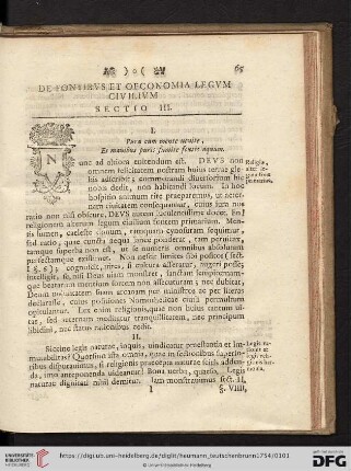 De Fontibus et oeconomia legum civilum. Sectio III.