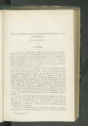 Ueber die Regulirung des Geschlechtsverhältnisses bei den Pferden