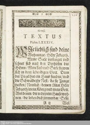 Textus. Psalm LXXXIV
