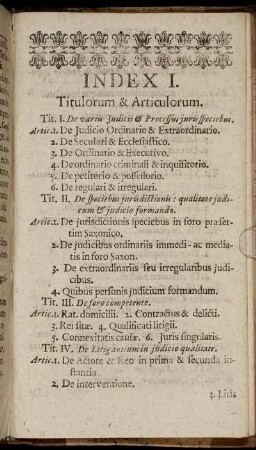 Index I. Titulorum & Articulorum.