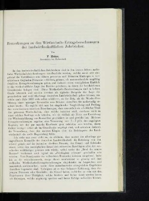 Bemerkungen zu den Wirthschafts-Ertragsberechnungen der landwirthschaftlichen Jahrbücher