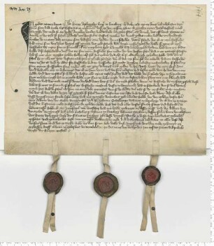 Testament des Bürgers Hintze Upleggher, mitbesiegelt durch Bürgermeister Albert van der Molen und den Ratsmann Johan Schellepeper.