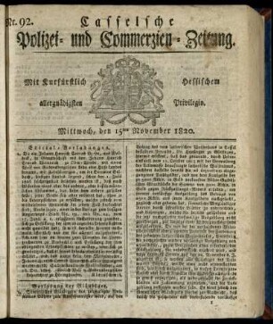 Nr. 92, Mittwoch, den 15ten November 1820
