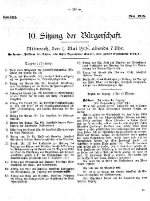 10. Sitzung der Bürgerschaft.