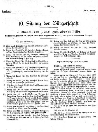 10. Sitzung der Bürgerschaft.