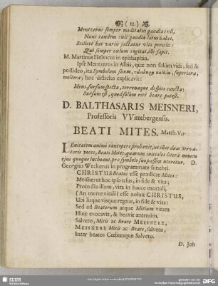 [XIV.] D. Balthasaris Meisneri ...