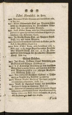 361-380, Müntz-Bücher. Varii Libelli in 12. in 8vo. & 4to. Manuscripta. Gebundene Sachen. in 8vo. Ungebundene Sachen. in 4to. in Folio.