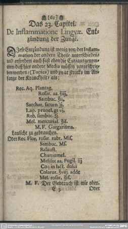 Das 23. Capitel. De Inflammatione Linguae. Entzündung der Zunge