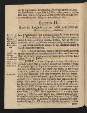 Sectio II. Analysin Logicam, cum notis praecipuis & illustrationibus, exhibens.