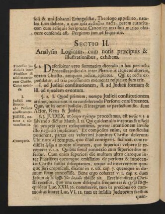 Sectio II. Analysin Logicam, cum notis praecipuis & illustrationibus, exhibens.