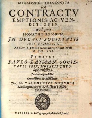 Assertiones Theologicae De Contractv Emptionis Ac Venditionis