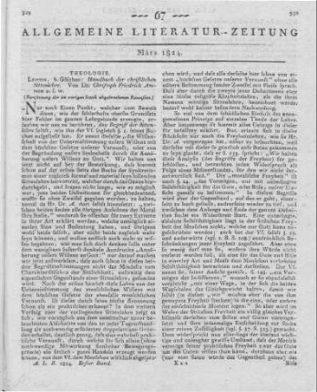 Ammon, C. F. v.: Handbuch der christlichen Sittenlehre. Bd. 1. Leipzig: Göschen 1823 (Fortsetzung der im vorigen Stück abgebrochenen Recension.)
