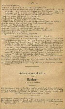 Adressennachweis von Dahlem. Kreis Teltow