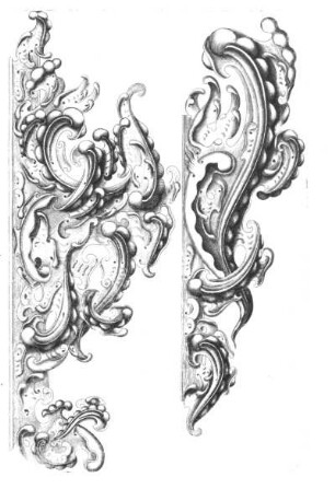 Ornamente "Knorpelwerk" : Ornamente "Knorpelwerk". Kupferstich; 29,0 x 19,0 cm. Dresden: Kupferstich-Kabinett in B 1155m,2, Seite 16